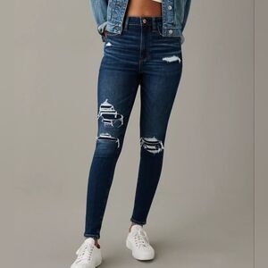 AE Next Level Ripped Super High-Waisted Jeggings Women's Distressed Blue Jeans